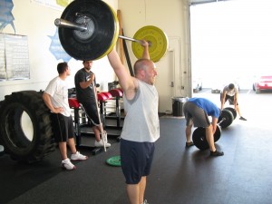 Doing 130#  snatch for round #9 of the WOD.