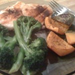 Macadamia nut crusted talapia w/ brocolli and pumpkin