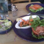 My meal: Salad, veggies, and bun-less buffalo burger